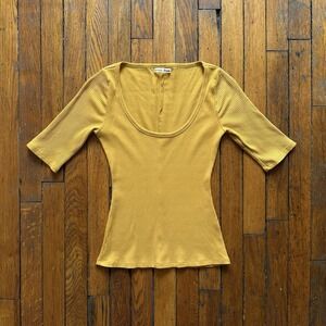 Reformation Delia Top Ribbed Short Sleeve Women size XS Yellow Gold‎ Minimalist